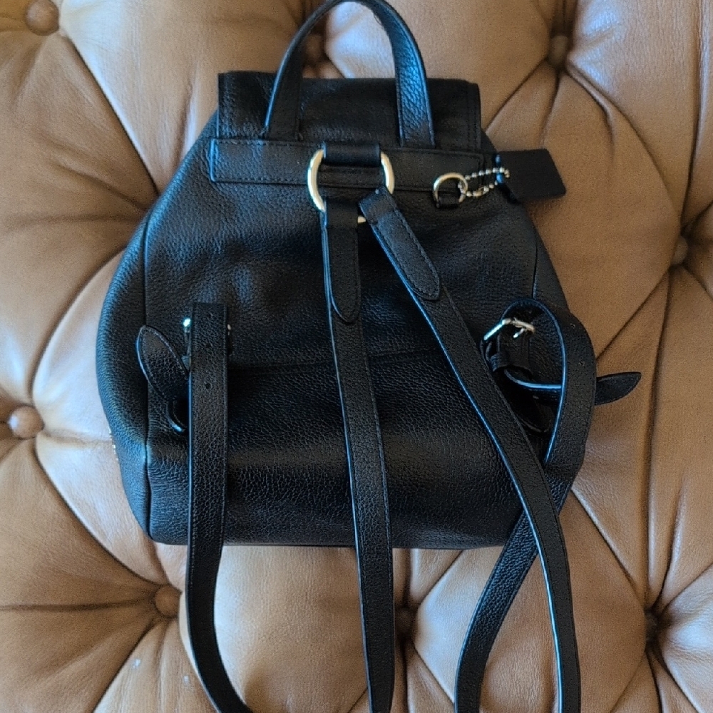 Coach Black Pebbled Leather Mini Turnlock Backpack with Gold Accents - Picture 4 of 16